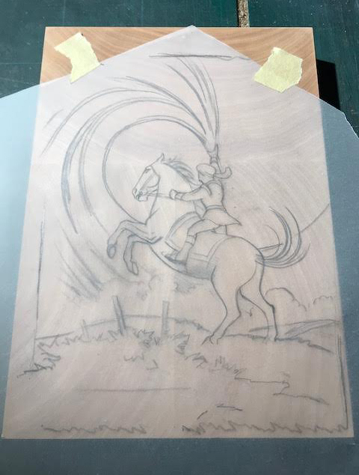 3 - SKETCH TRANSFERRED TO WOOD BLOCK